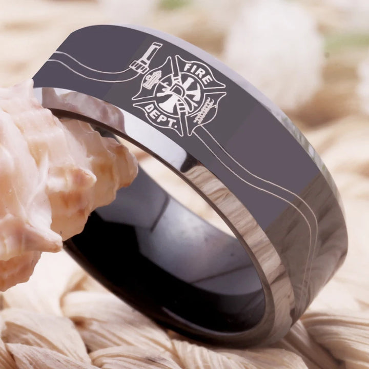Firefighter Fireman Hose Design Tungsten Ring