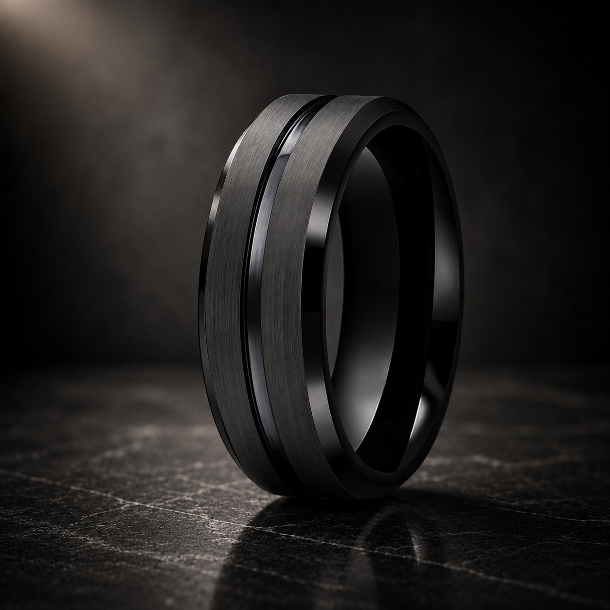 Flat Brushed Tungsten Ring with Center Groove