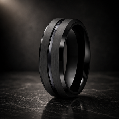 Flat Brushed Tungsten Ring with Center Groove