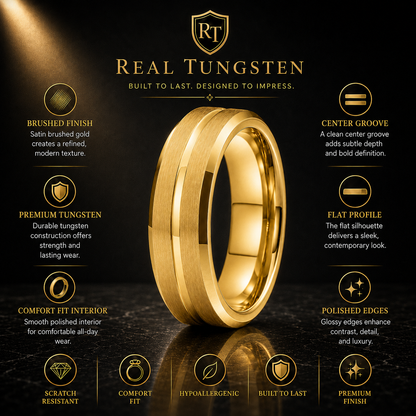Flat Brushed Tungsten Ring with Center Groove