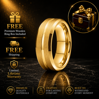 Flat Brushed Tungsten Ring with Center Groove