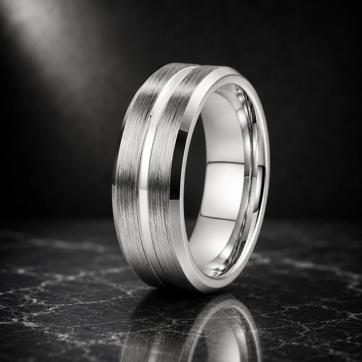 Flat Brushed Tungsten Ring with Center Groove