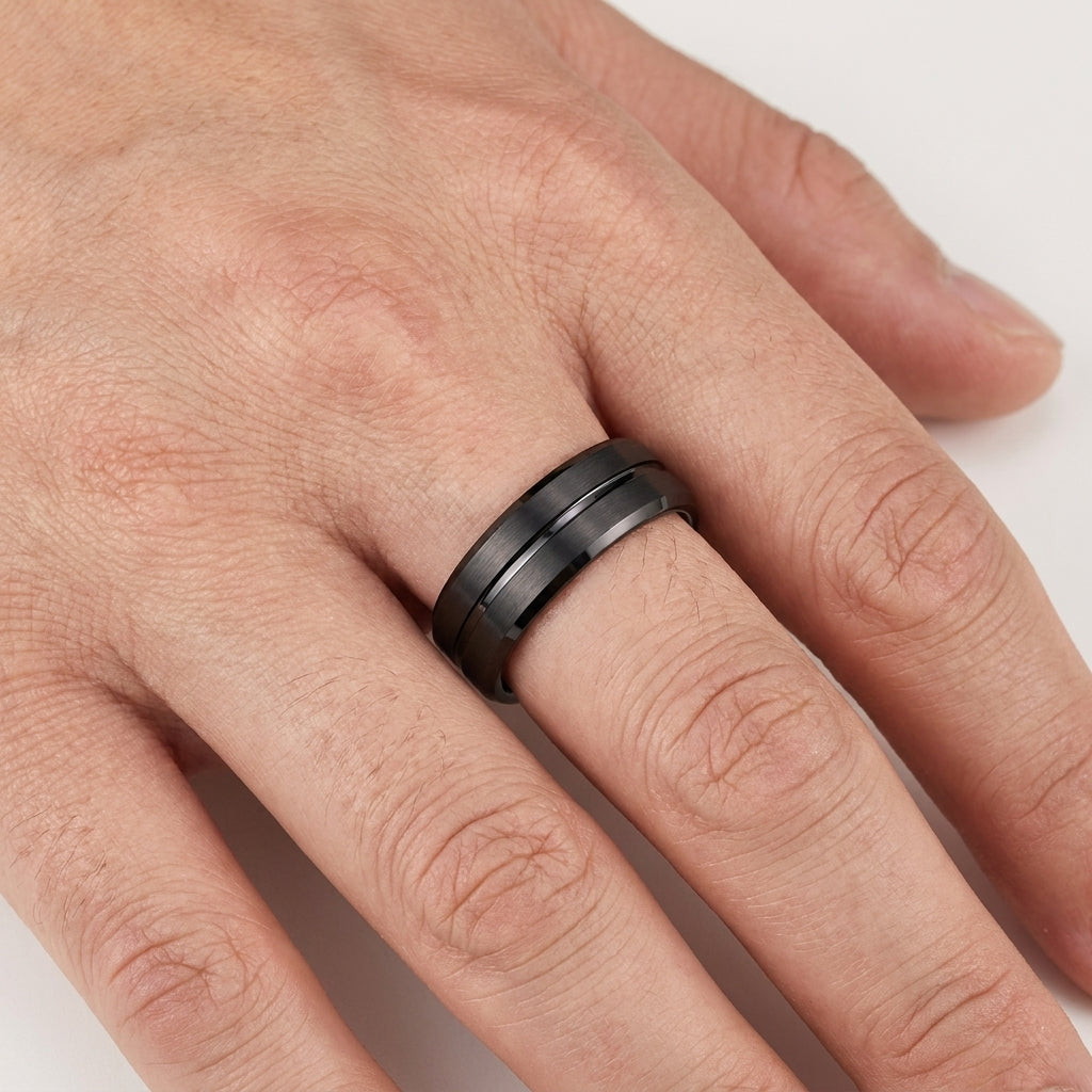 Flat Brushed Tungsten Ring with Center Groove