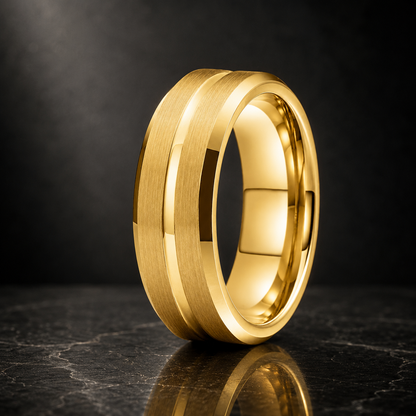 Flat Brushed Tungsten Ring with Center Groove