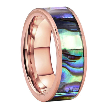 Flat Edge Abalone Tungsten Wedding Ring