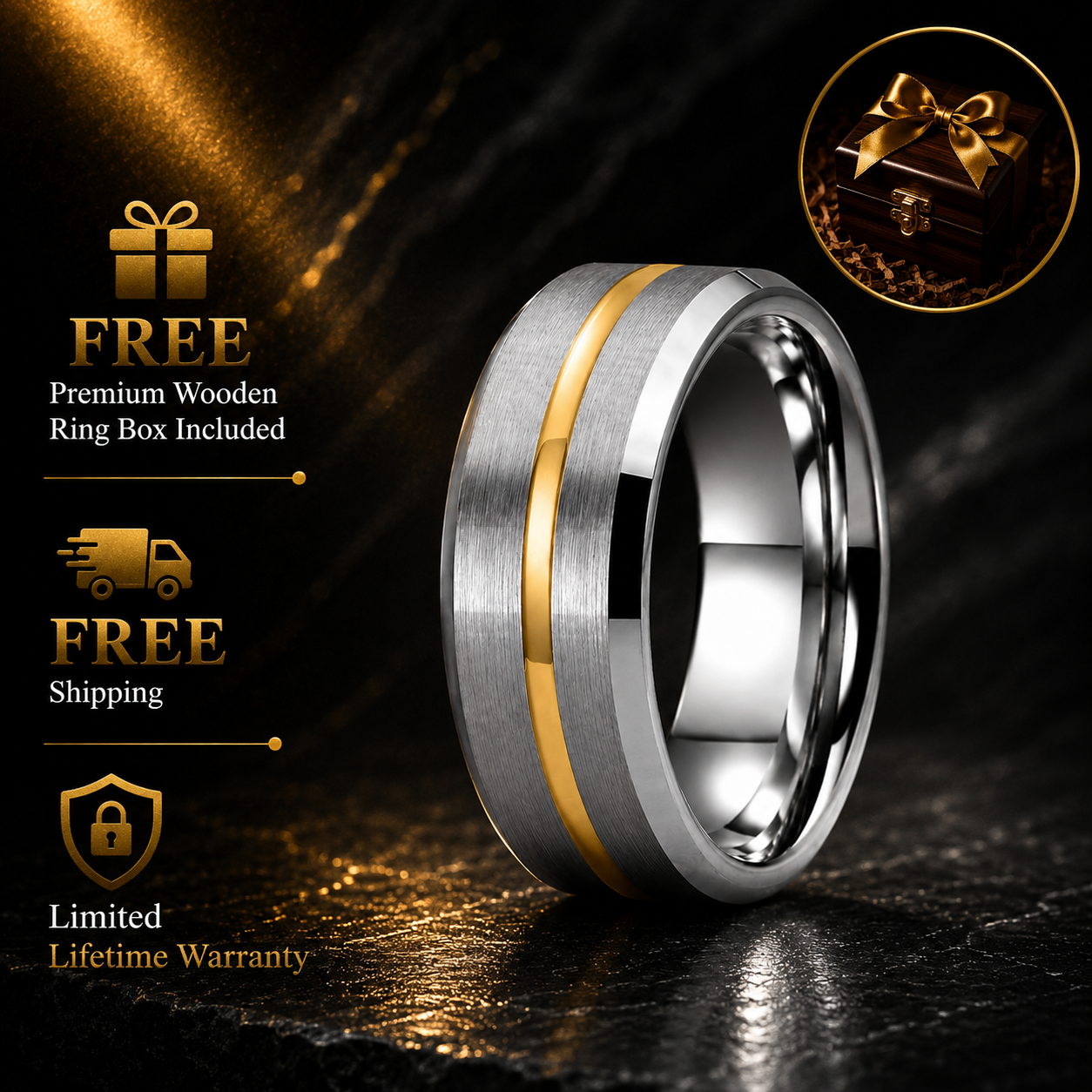 Flat Polished Tungsten Ring with Center Groove