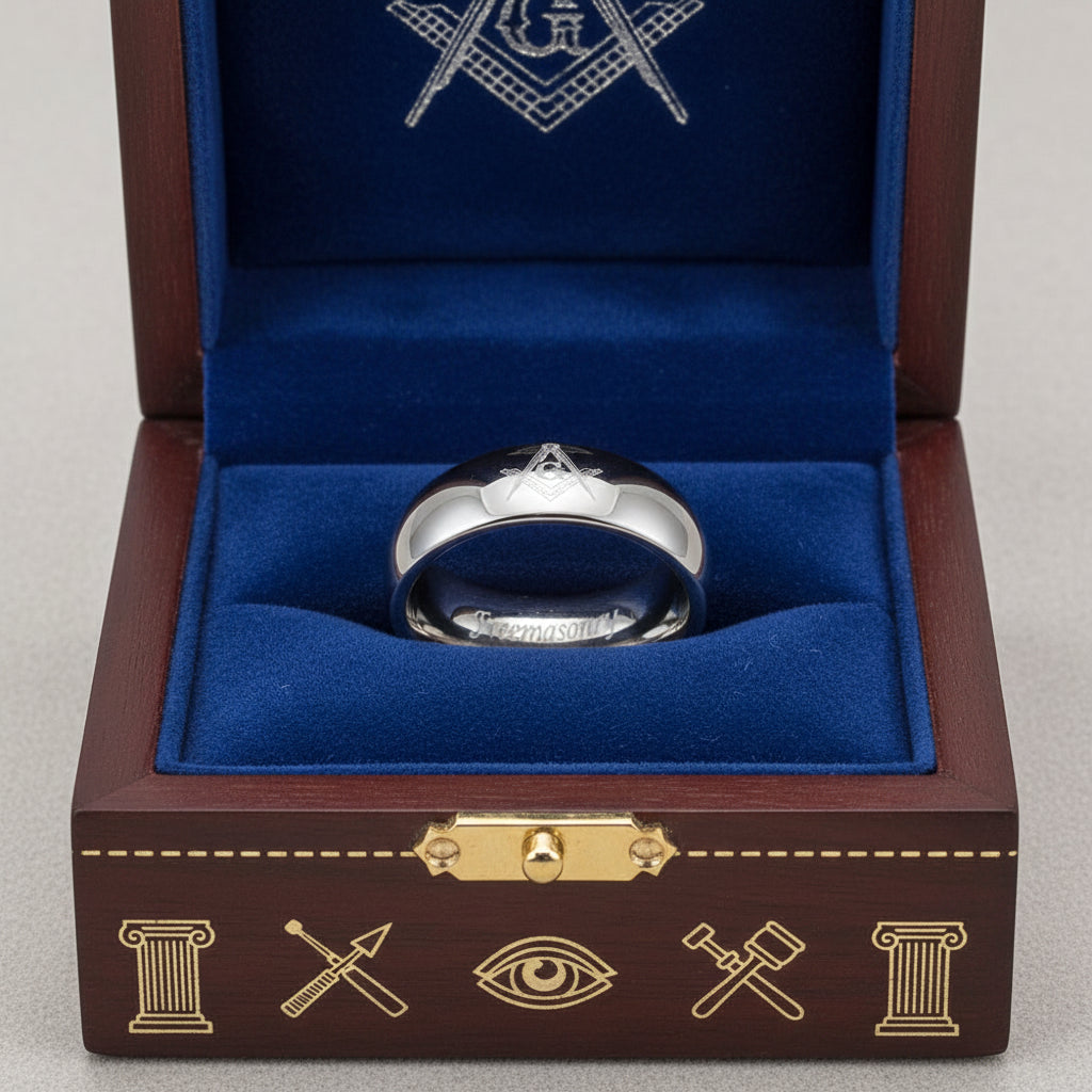 Freemason Logo Tungsten Wedding Band