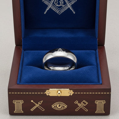 Freemason Logo Tungsten Wedding Band