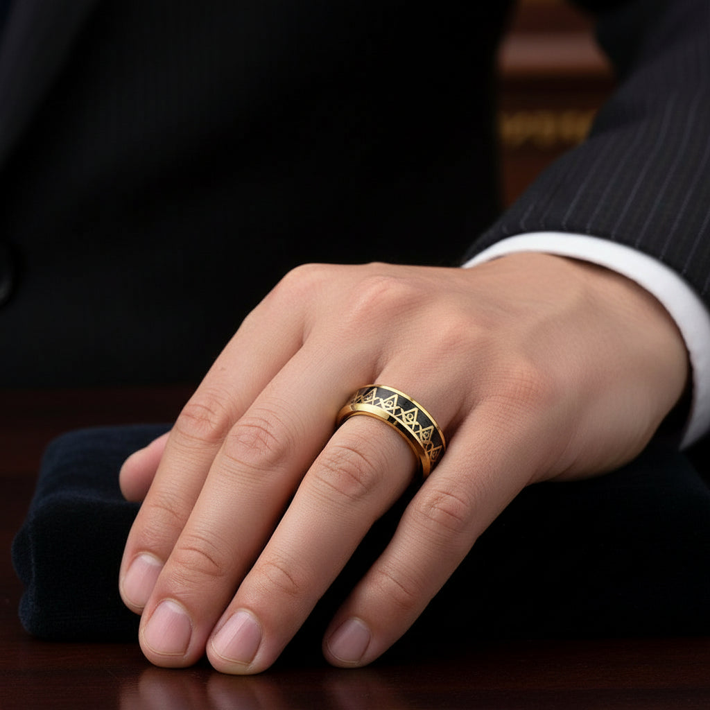Freemason Inlay Tungsten Ring
