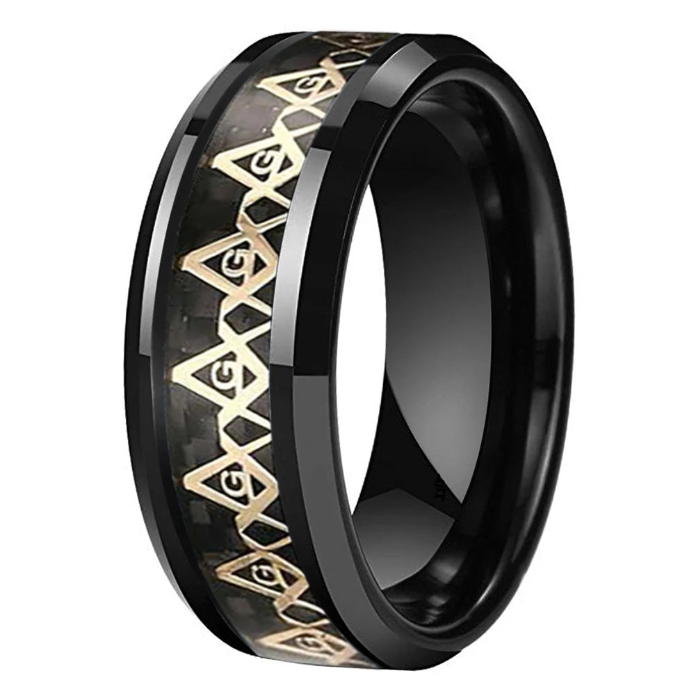 Freemason Inlay Tungsten Ring