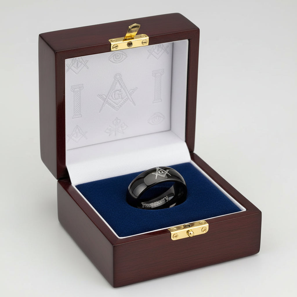Freemason Logo Tungsten Wedding Band
