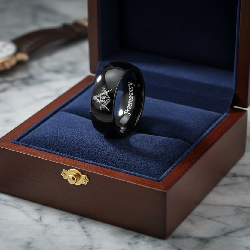 Freemason_Logo_Tungsten_Wedding_Band