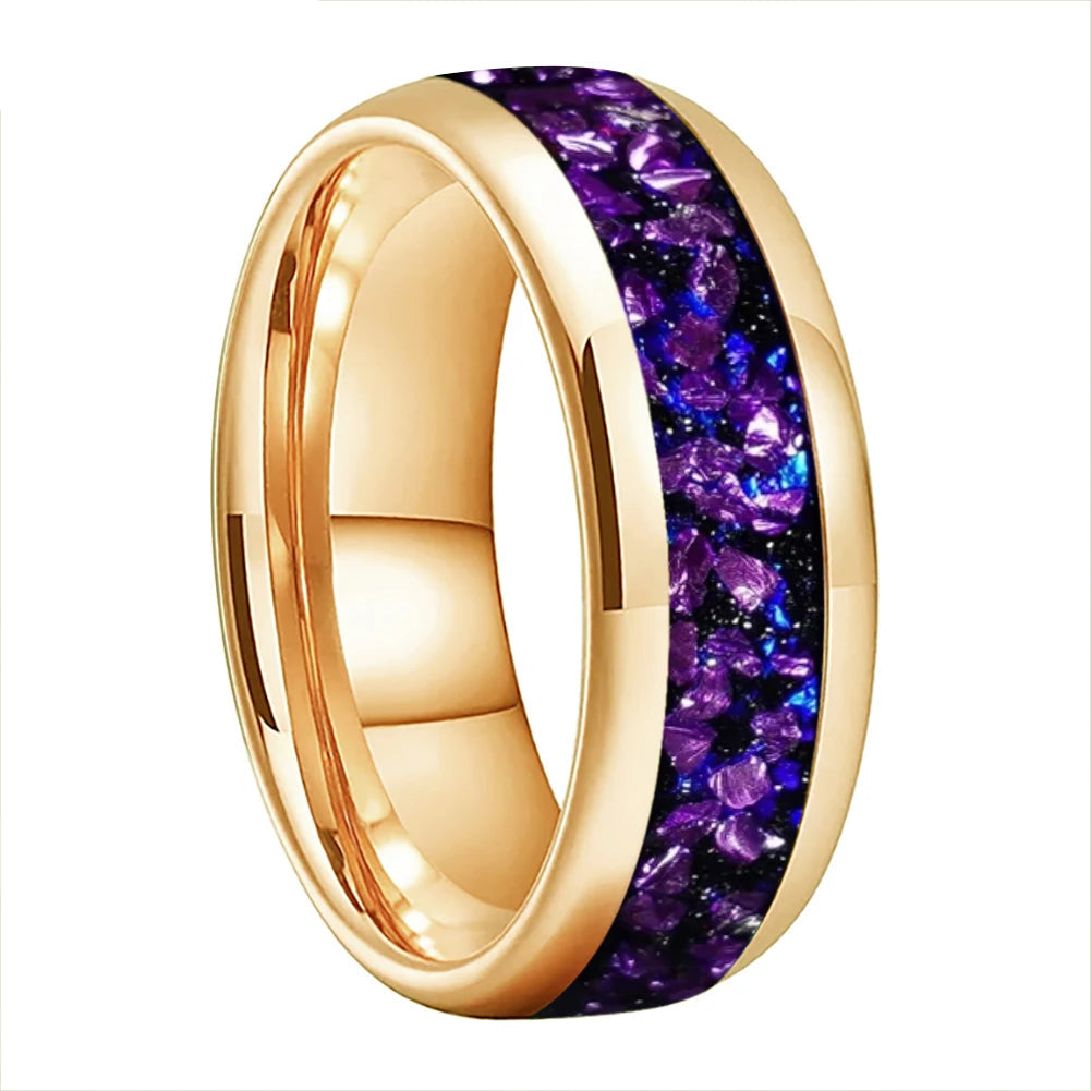 Galaxy Orion Nebula Tungsten Ring with Purple Crystal Inlay