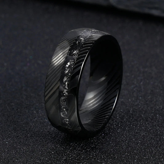 Galaxy meteorite Damascus ring