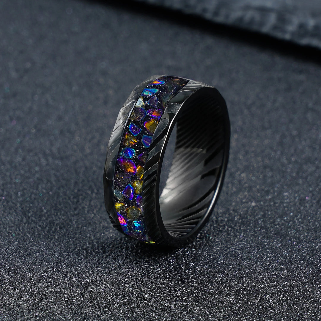 Galaxy Black Damascus Steel Ring