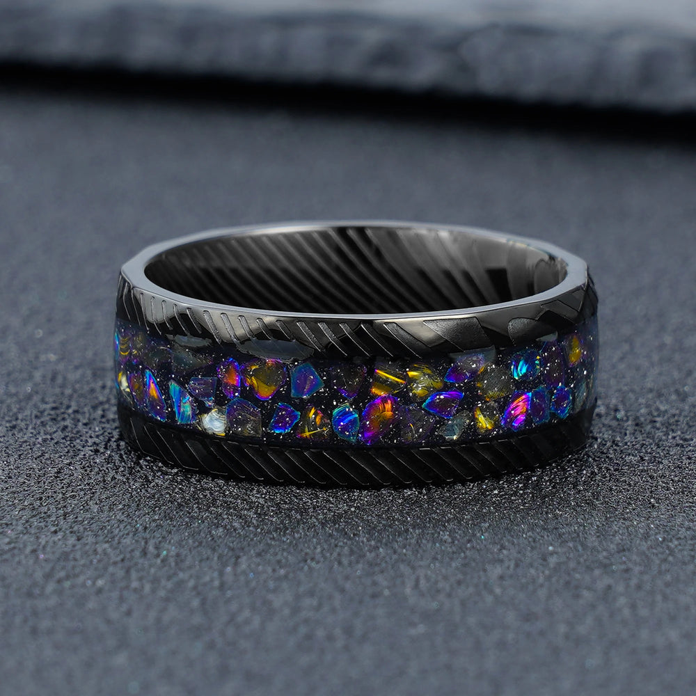 Galaxy Black Damascus Steel Ring