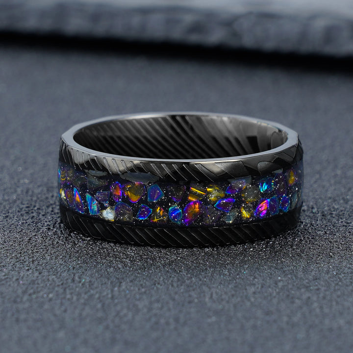 Galaxy Black Damascus Steel Ring