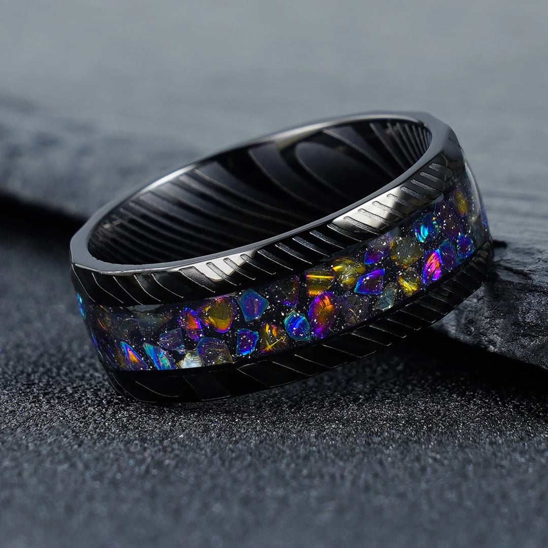 Galaxy Black Damascus Steel Ring