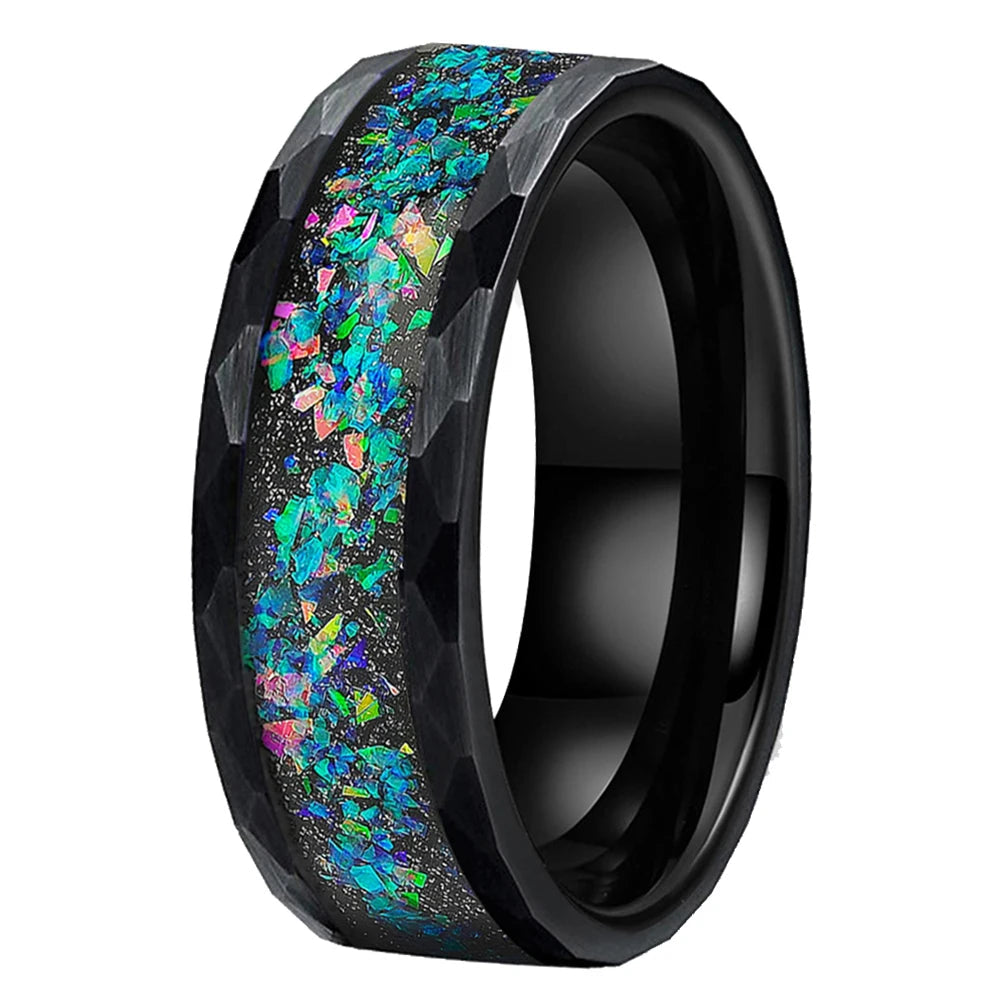 Galaxy Opal Hammered Tungsten Ring (6mm & 8mm)