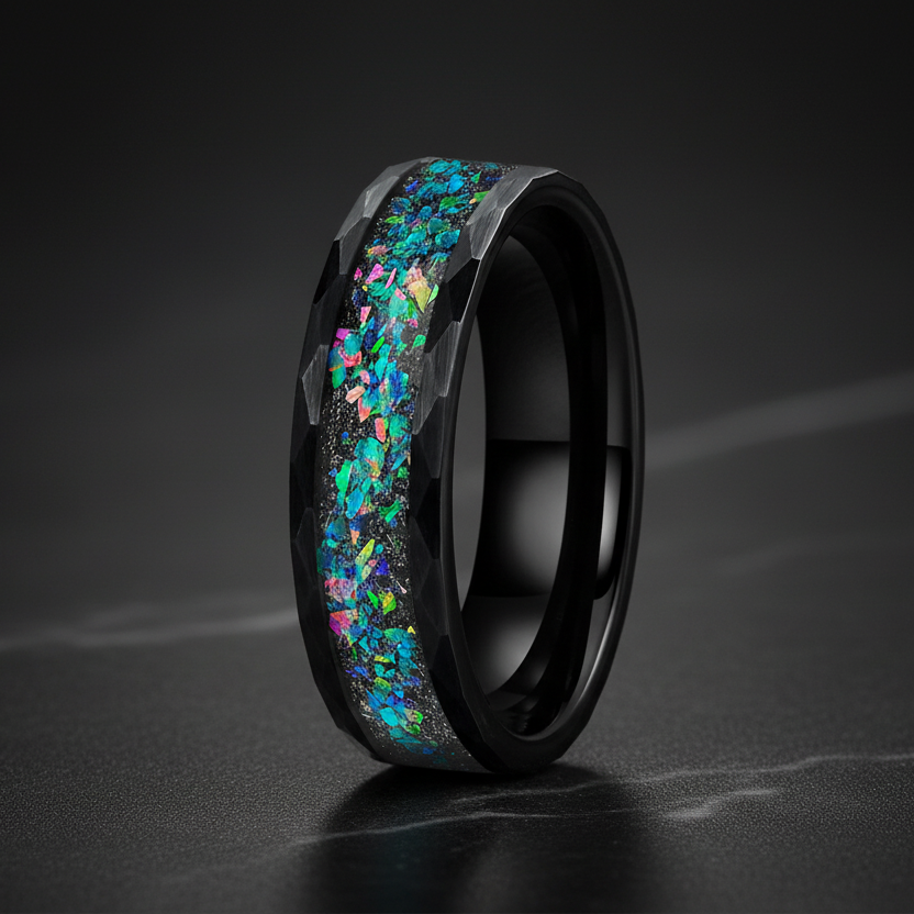 Galaxy_Opal_Hammered_Tungsten_Ring_6mm