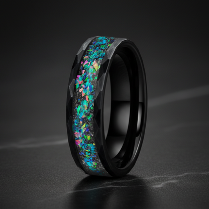 Galaxy_Opal_Hammered_Tungsten_Ring_6mm