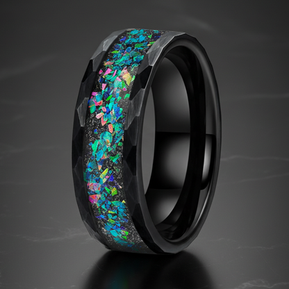 Galaxy Opal Hammered Tungsten Ring (6mm & 8mm)