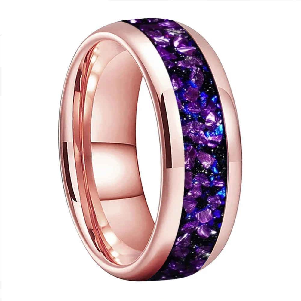 Galaxy Orion Nebula Tungsten Ring with Purple Crystal Inlay