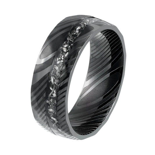 Galaxy meteorite Damascus ring