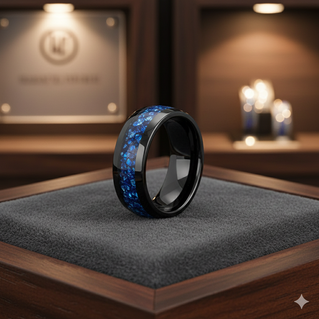 Gemstone Inlay Tungsten Carbide Ring