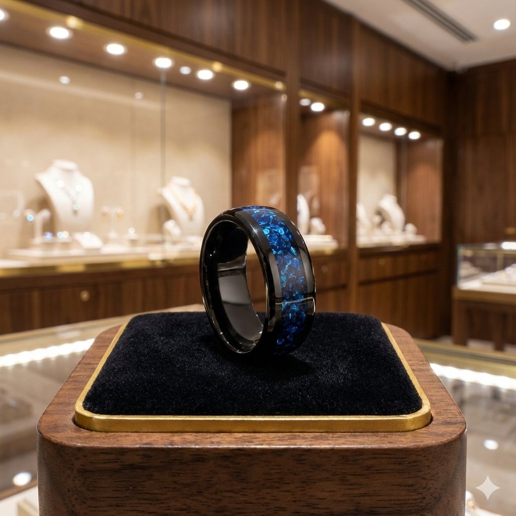Gemstone Inlay Tungsten Carbide Ring