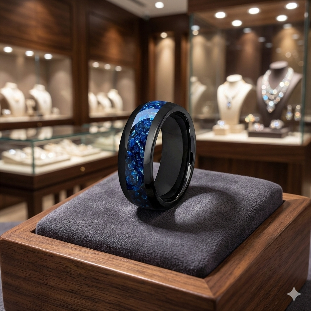 Gemstone Inlay Tungsten Carbide Ring