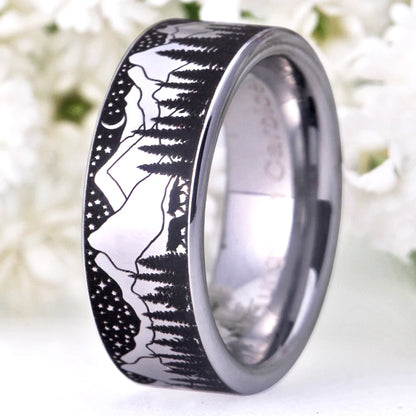 Giant Wolf Forest Mountain Tungsten Ring