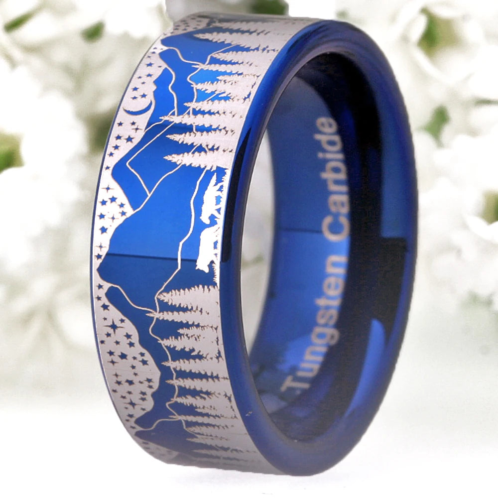 Giant Wolf Forest Mountain Tungsten Ring