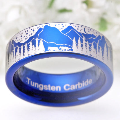 Giant Wolf Forest Mountain Tungsten Ring