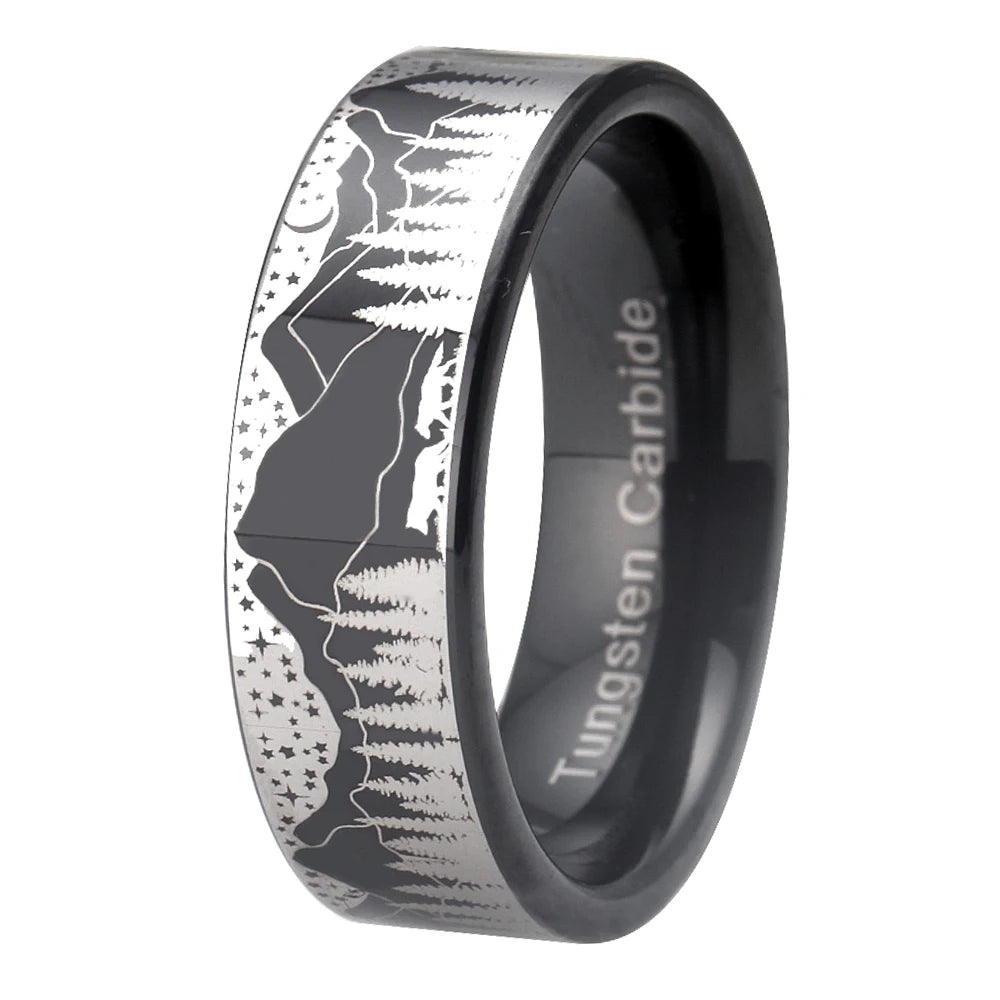 Giant Wolf Forest Mountain Tungsten Ring