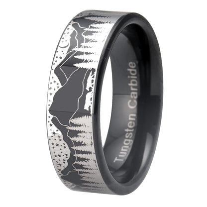 Giant Wolf Forest Mountain Tungsten Ring