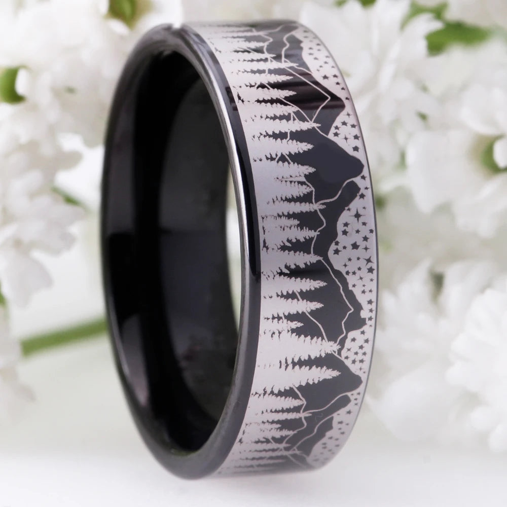 Giant Wolf Forest Mountain Tungsten Ring