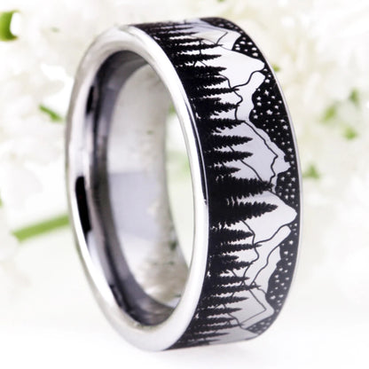 Giant Wolf Forest Mountain Tungsten Ring