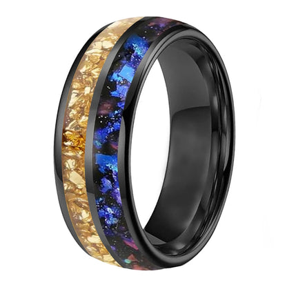Gold Crystal & Nebula Inlay Tungsten Wedding Band
