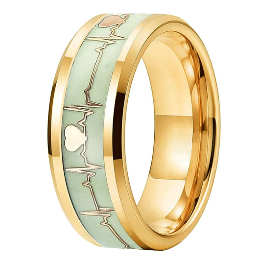 Gold Electrocardiogram Glow Tungsten Wedding Ring