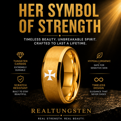 Gold Tungsten Cross Ring