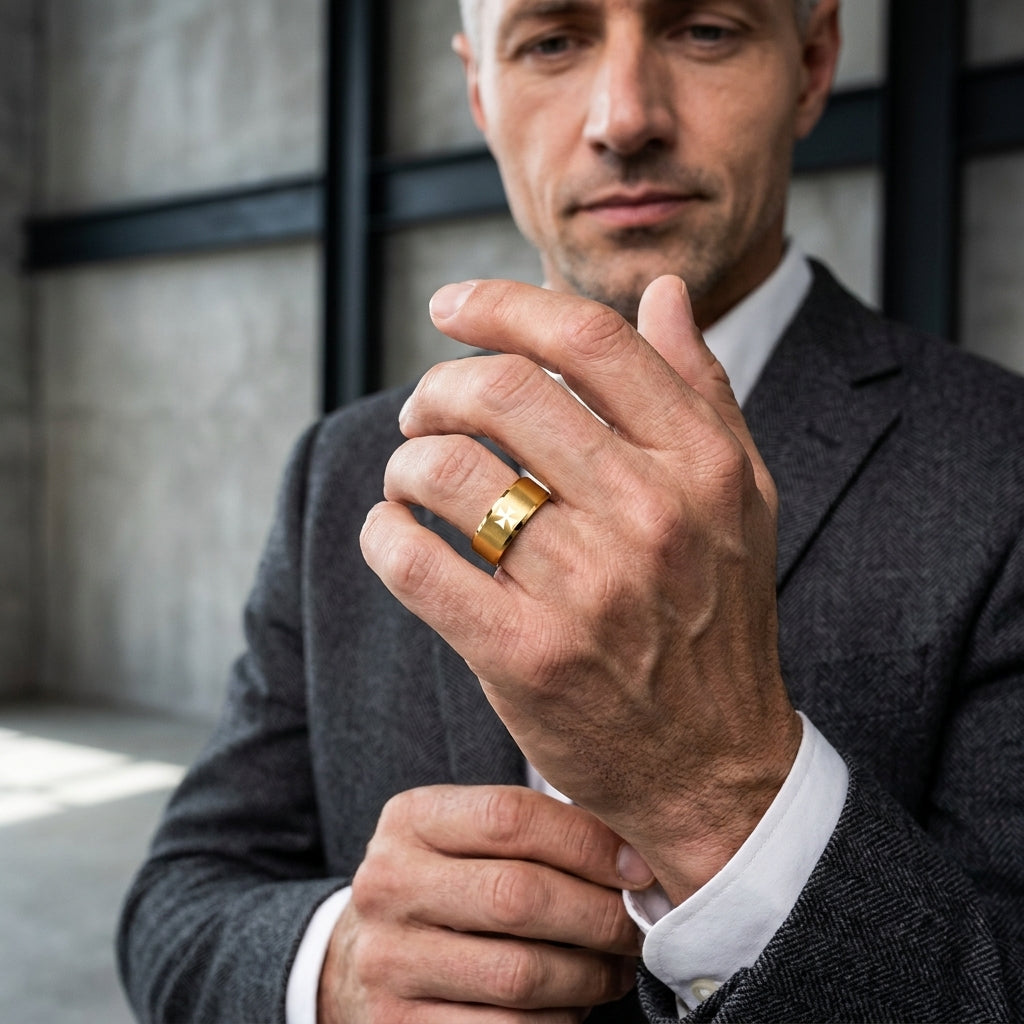 Gold Tungsten Cross Ring for men