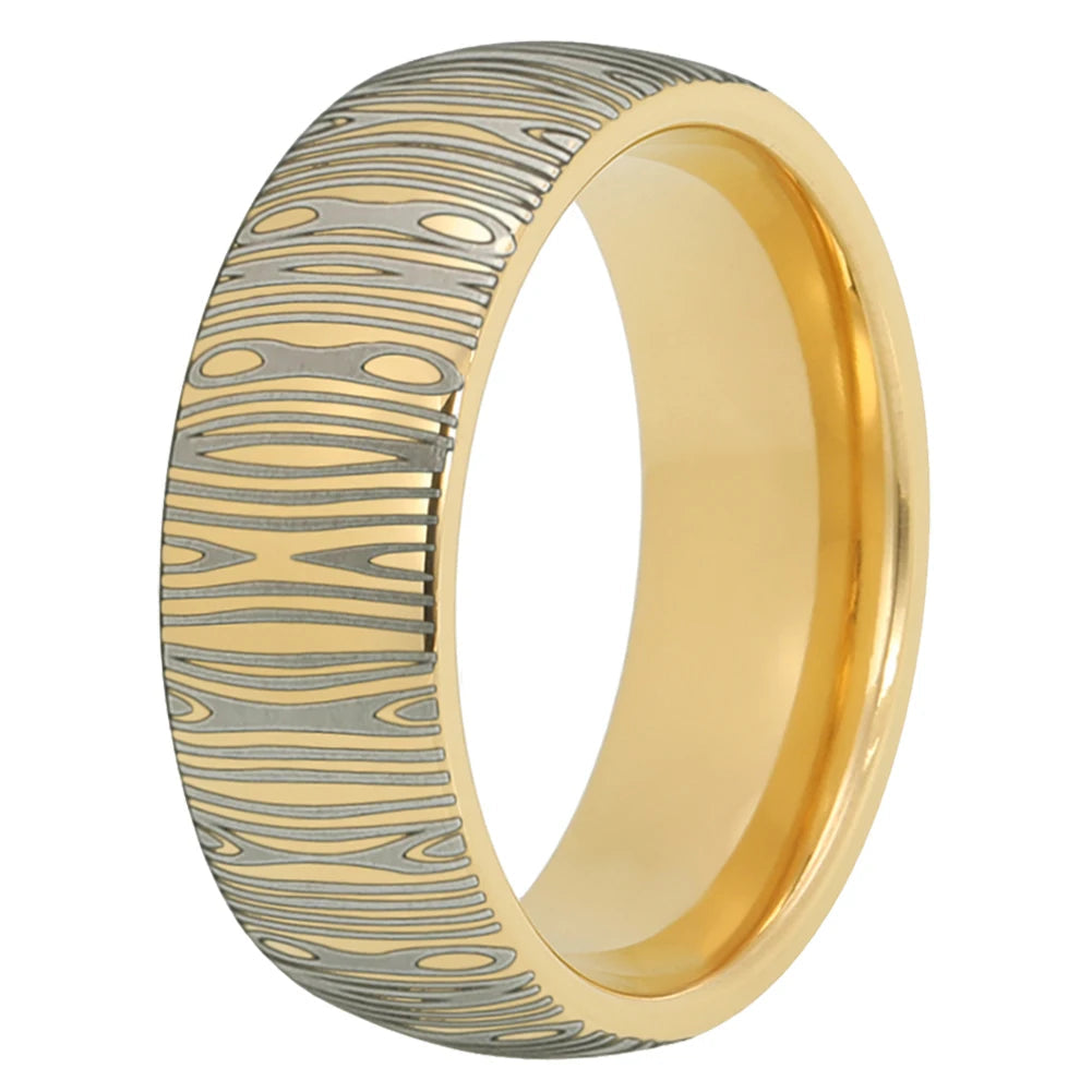 Gold Tungsten Damascus Ring