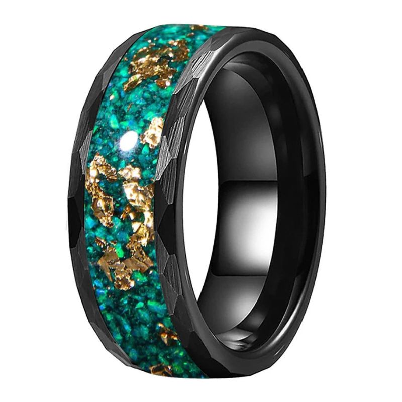 Gold Foil Opal Inlay Tungsten Ring