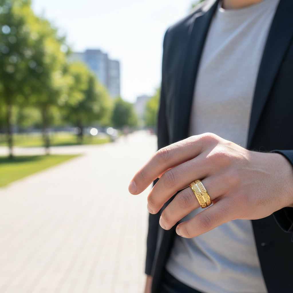 Gold Carbon Fiber Inlay Tungsten Ring