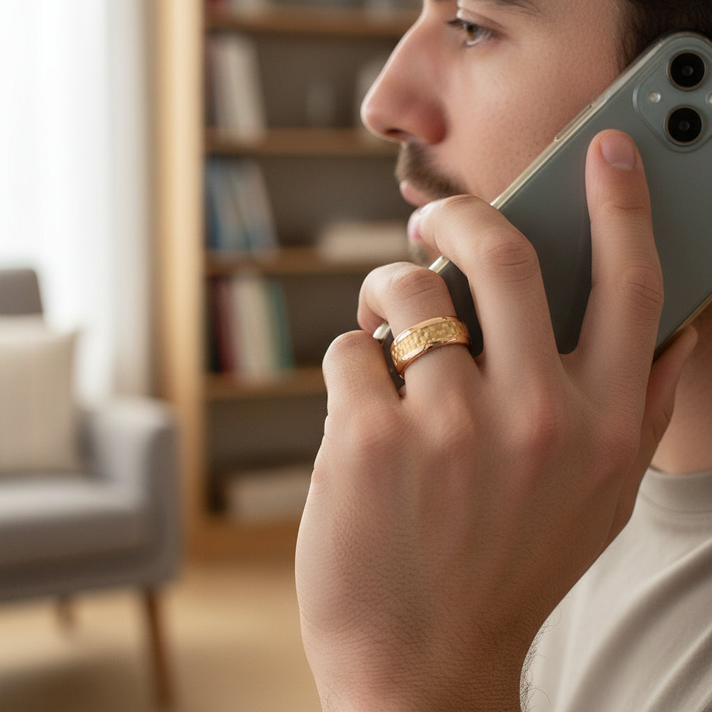 Gold Carbon Fiber Inlay Tungsten Ring