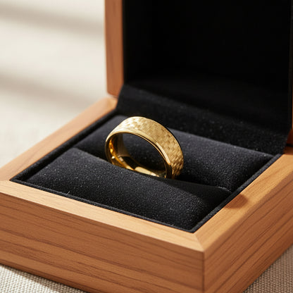 Gold -Carbon Fiber Inlay Tungsten Ring