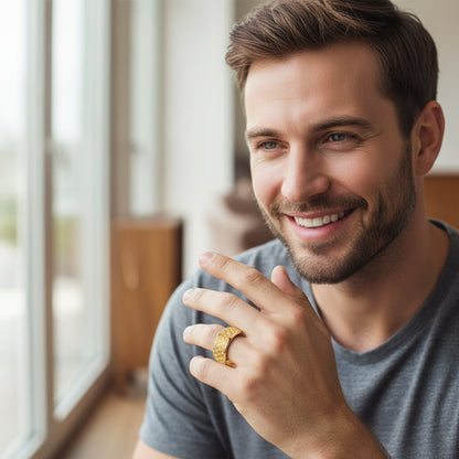 Gold Carbon Fiber Inlay Tungsten Ring