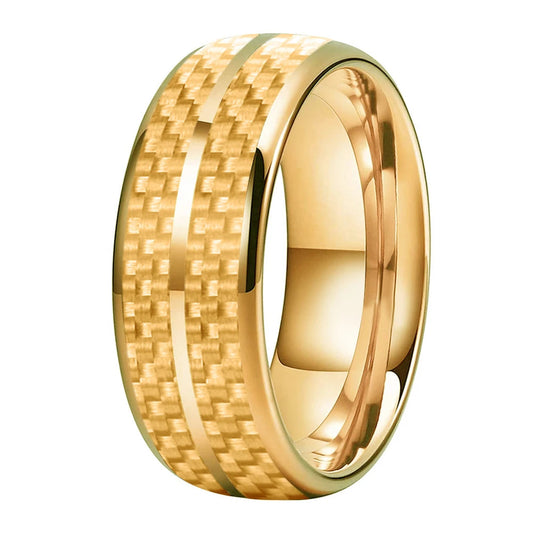 Gold Carbon Fiber Inlay Tungsten Ring