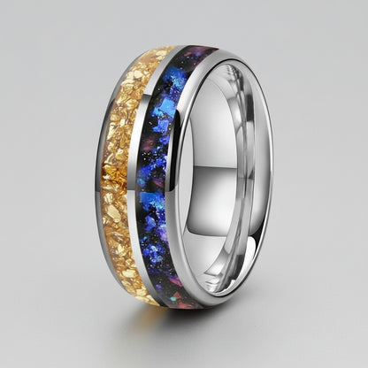 Gold Crystal & Nebula Inlay Tungsten Wedding Band